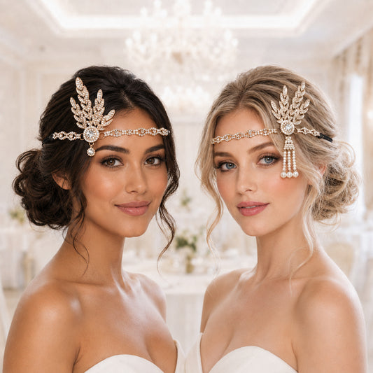 Amaxiu 2Pcs Flapper Headpiece, Feather Rhinestones 1920s Headpiece for Women Flapper Headpieces Gold Colors, 1920s Flappers Headbands, Vintage Retro Design Adjustable Comfort Fit Gatsby Party Costume