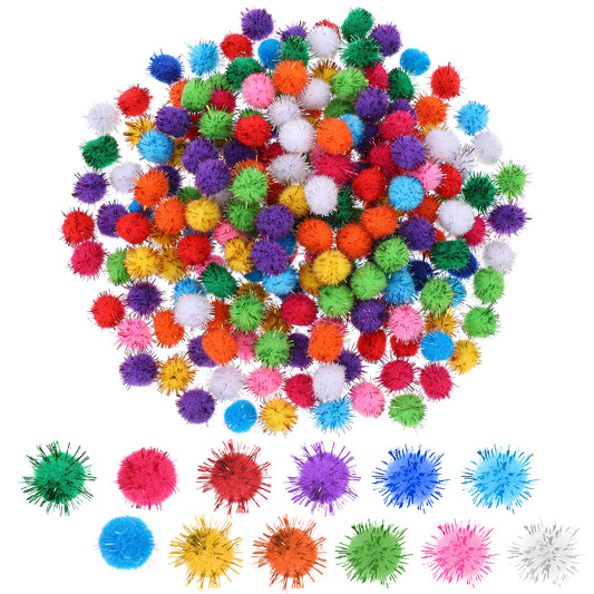 AOZUO 200pcs 0.6 Inch Pom Balls, Glitter Small Pom Poms Balls Multicolor Fuzzy Puff Balls Small Fluffy Pompoms Pompones for Arts Craft Making Decorations