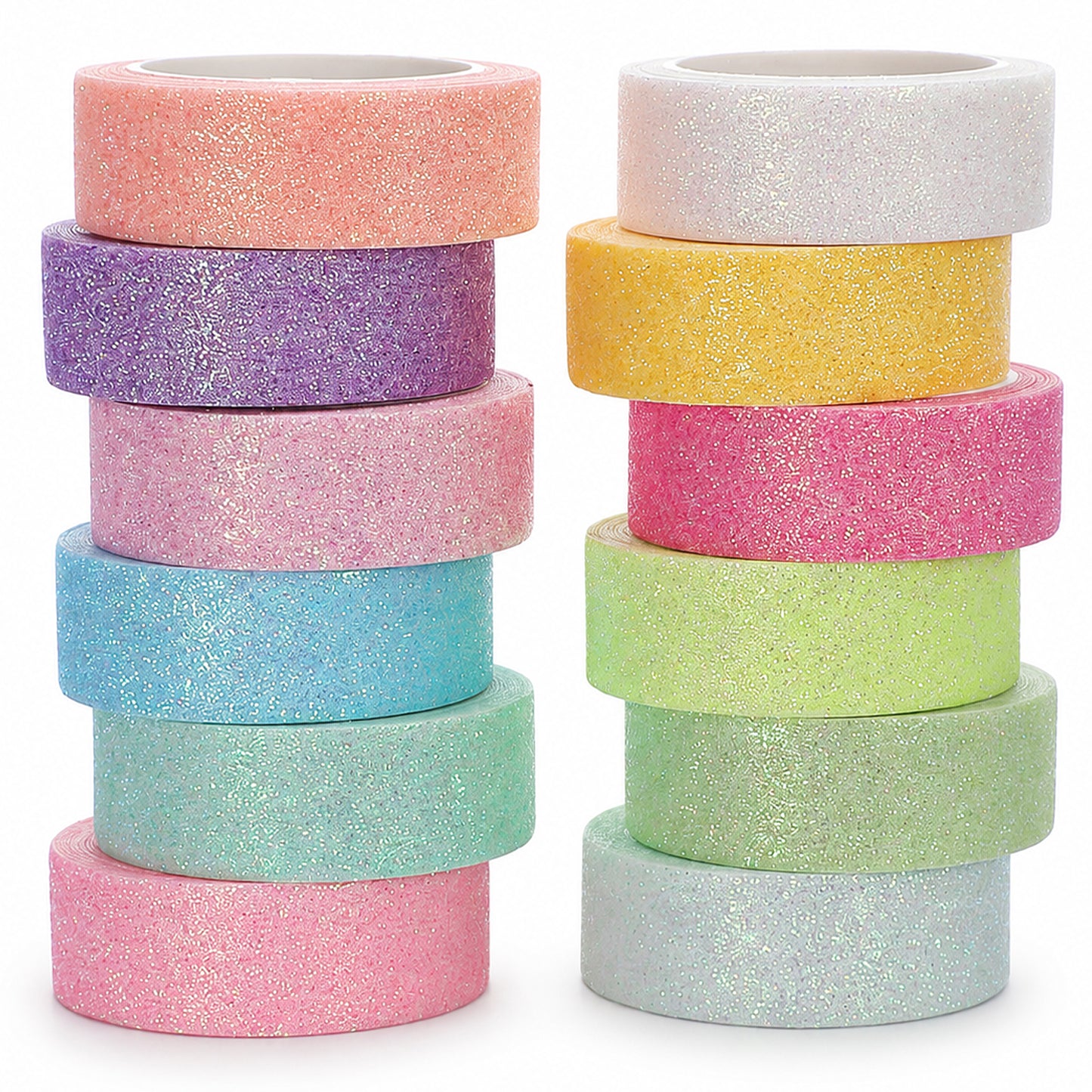 TIESOME 12 Rolls Glitter Washi Tape Set,15mm Macaron Cute Colored Tape