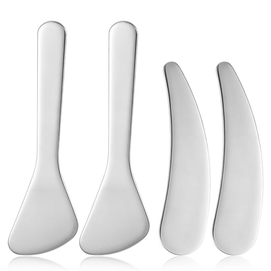 JJUNW 4Pcs Mini Metal Makeup Spatula, Cosmetic Makeup-Spatula, Beauty-Spatulas Spoon Curved Cosmetic-Spatula Scoop for Facial Cream DIY Sampling Mixing Makeup Cosmetic