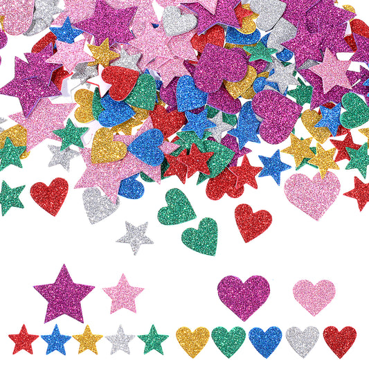 BOHUIZ 320 PCS Glitter Foam Stickers, Colorful Self Adhesive Star Heart Shaped Stickers Sparkly Craft Sticker for Party Favors DIY Crafts Wall Decoration Scrapbook Card Making