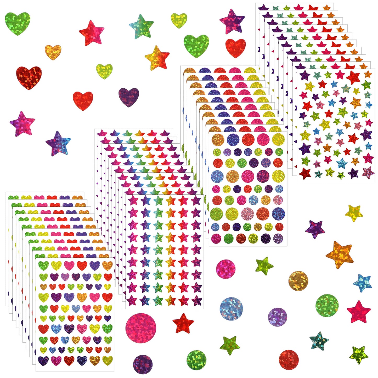 2540Pcs Sparkly Star Stickers, Holographic Rainbow Star Sticker for Kids Reward, Tiny Stars Sticker, Behavior Reward Stickers, Glitter Decal, Student Planner and School Classroom Teacher Supplies