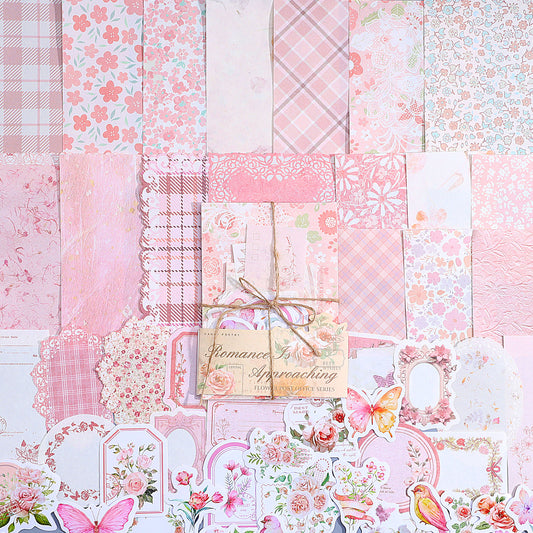 TIESOME 100pcs Vintage Floral Scrapbook Paper and Journaling Stickers Assorted Set, Memo Labels for Junk Journal Planner Collage Card Album Decor(Pink)