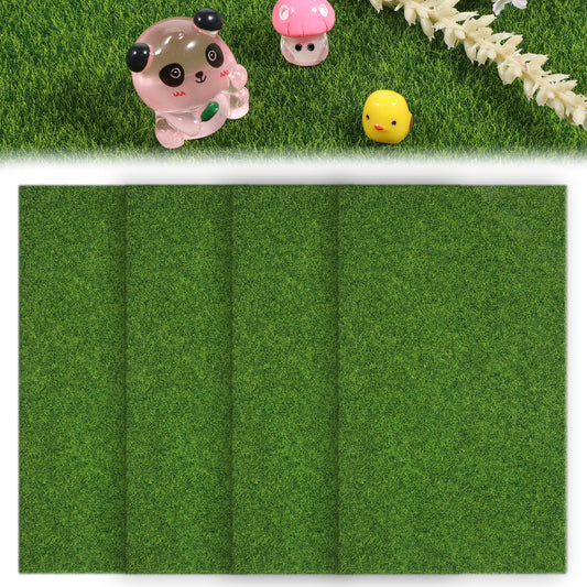 BOHUIZ 4 Packs Artificial Grass, 6 x 10 Inches Fake Grass for Crafts Miniature Fairy Garden Grasses Plastic Green Grasses Mat Crafts for DIY Dollhouse Ornament