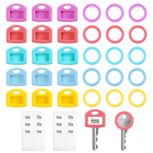 HJZHII 30PC Silicone Key Covers Caps, Multi-Colored Key Identifiers Covers 2 Styles Soft Stretchy Key Markers Caps with Write-On Labels for House Classification Organization Keys Protector
