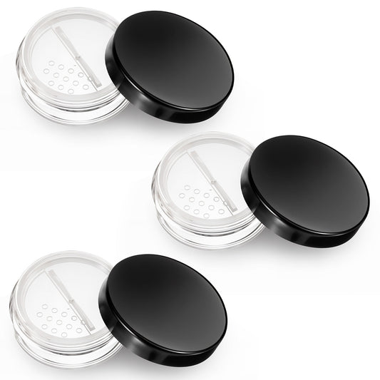 LXUEJIE 3 Pcs 10ml/0.34oz Loose Powder Containers, Empty Makeup Container, Refillable Loose Powders Containers Reusable No Leak Compact, Travel Powder Container Black