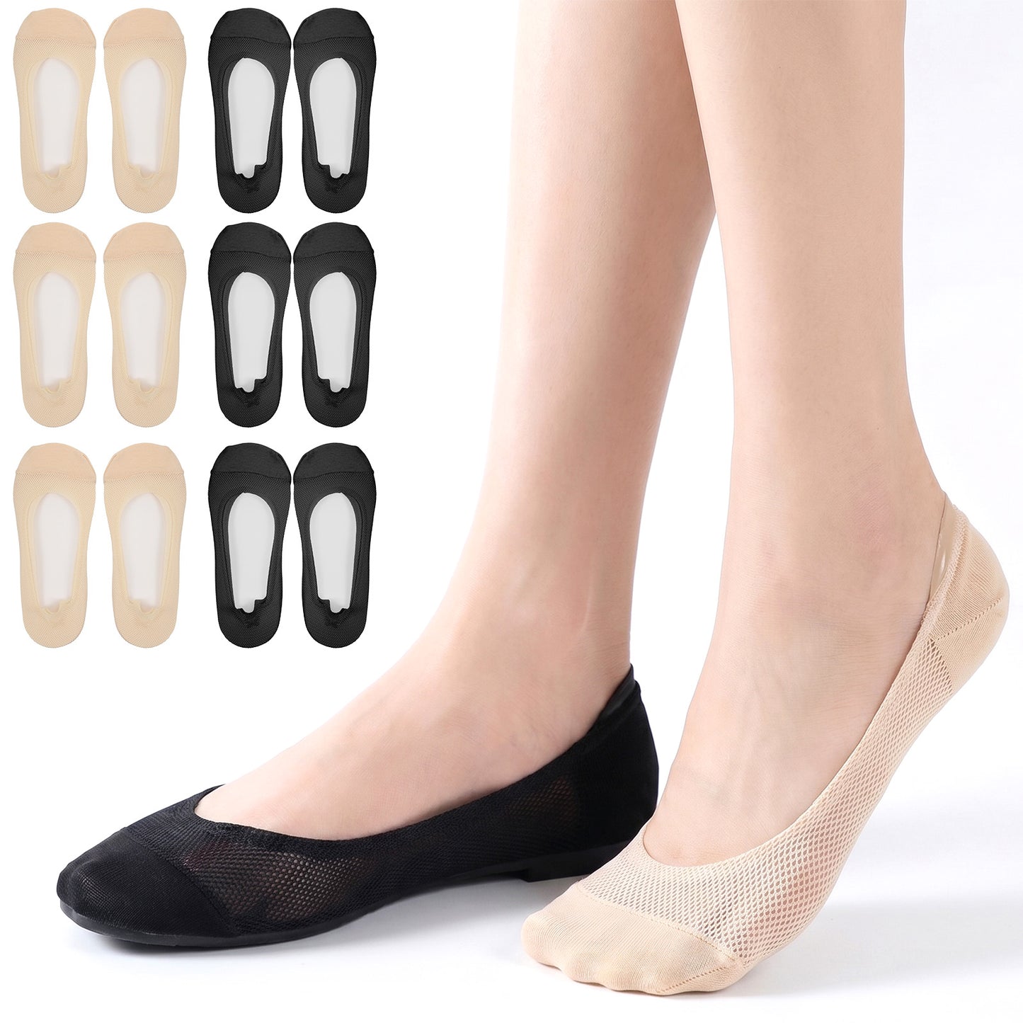 XLIUAX 6 Pairs No Show Socks Womens, Non Slip Thin Ultra Boat Mesh Liner Ultra Low for Women Flats Sneaker Heels