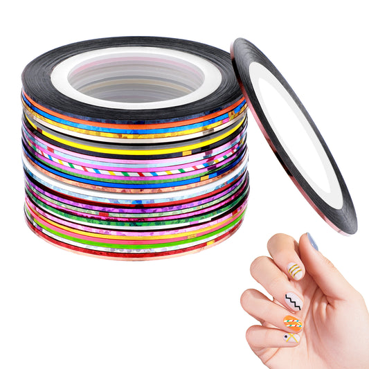 cobee 32 Colors Nail Striping Tape Line, Nail Tape 1mm Nail Striping Tape, Gloss Nail Strips for Nail Art Decoration Stickers Nail Art Decoration Sticker DIY Nail Tip