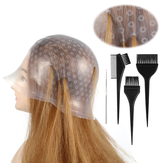Jeffdad Professional Silicone Highlight Cap, Reusable Hair Coloring Highlighting Cap with 3 Brushes and 1 Needle for Color Hair Salon Hairdressing Women Men(White)
