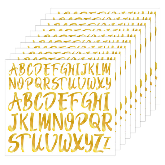 LXUEJIE 10 Sheets Gold Letter Stickers, 520 Pcs Gold Alphabet Stickers Self Adhesive Vinyl Letter Sticker 2 Size Alphabet Decals Waterproof Letters Decals for Scrapbooking Notebook Bottles DIY Crafts