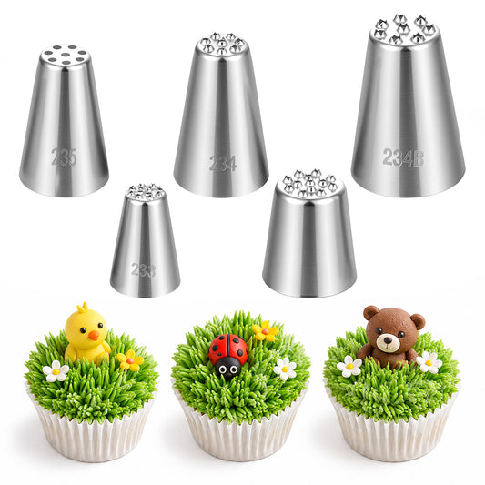 HJZHII 5 Pcs Grass Piping Tip, Grass Icing Nozzles Set, Stainless Steel Icing Tip Large Cake Decorating Frosting Tips DIY Piping Icing Nozzle Tool for Cupcakes Decoration DIY Baking Supplies