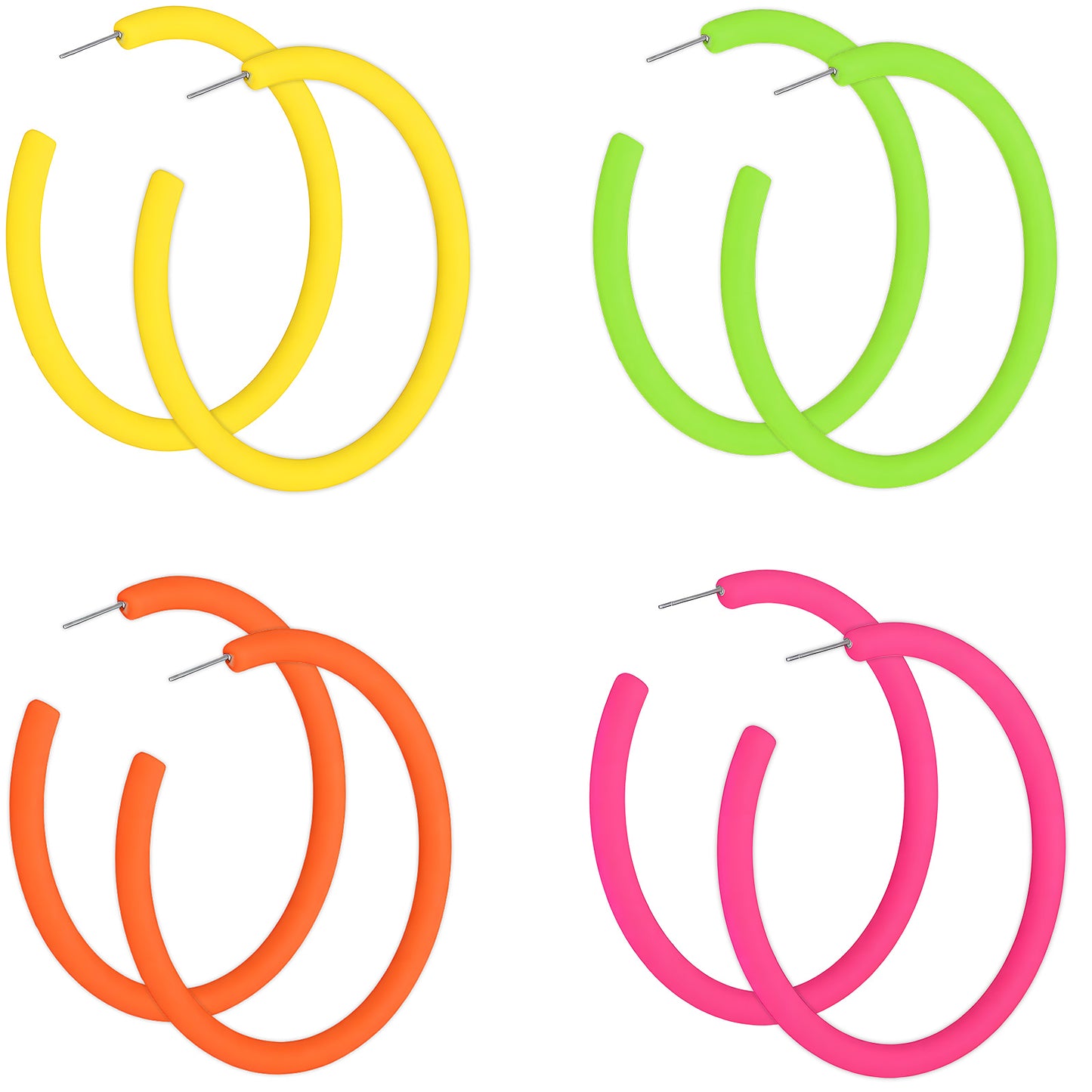 TIESOME 4 Pairs Neon Hoop Earrings for Women, Candy Color C Hoop Earrings, 2.5 Inch Large Acrylic Retro 80s-90s Style, Lightweight Party Dancing Accessories (Orange, Yellow, Pink, Green)