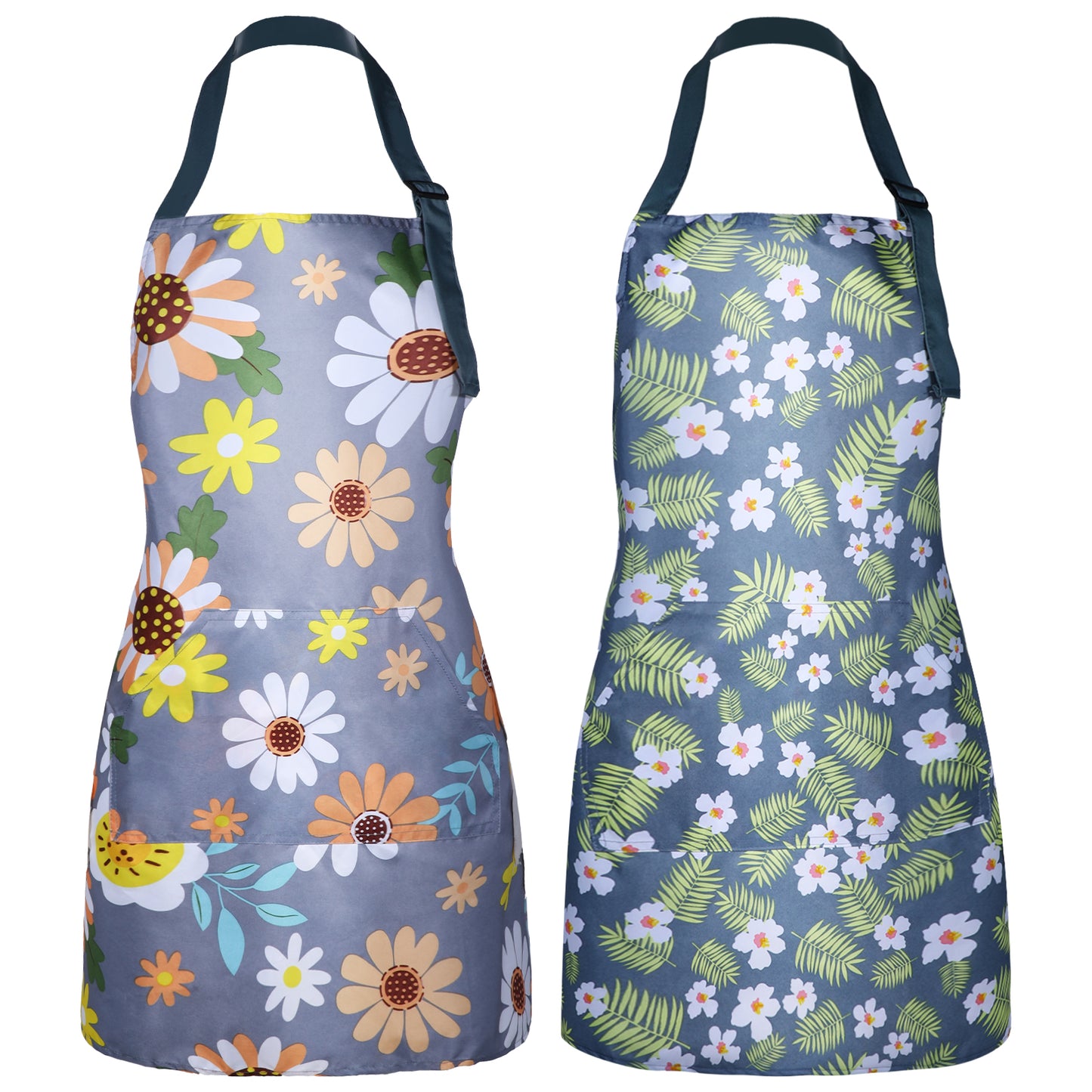 JJUNW 2 Pcs Aprons for Women, Waterproof Apron Adjustable Kitchen Baking Aprons with Pocket, Heart Cooking Garden Apron for Gardening Baking Crafts Unisex Birthday Parties