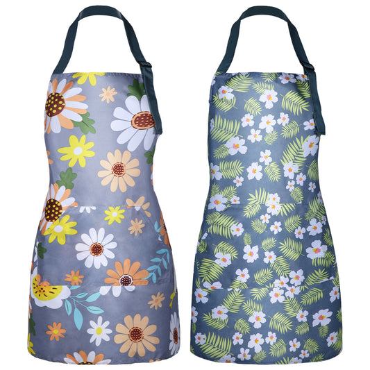 JJUNW 2 Pcs Aprons for Women, Waterproof Apron Adjustable Kitchen Baking Aprons with Pocket, Heart Cooking Garden Apron for Gardening Baking Crafts Unisex Birthday Parties