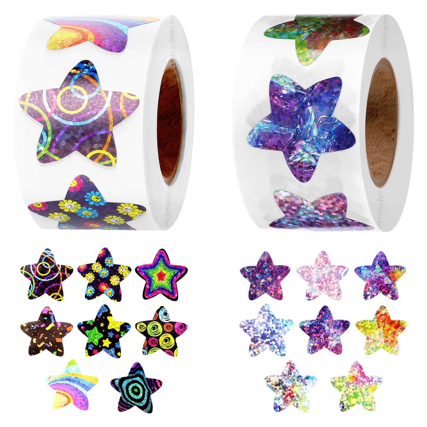 Giantree 1000Pcs Star Stickers for Kids Reward, 1 Inch Holographic Stickers Sticker Roll, Self Adhesive Sparkly Star Stickers for Student Planner and School Classroom Teacher Supplies Envelope Seal