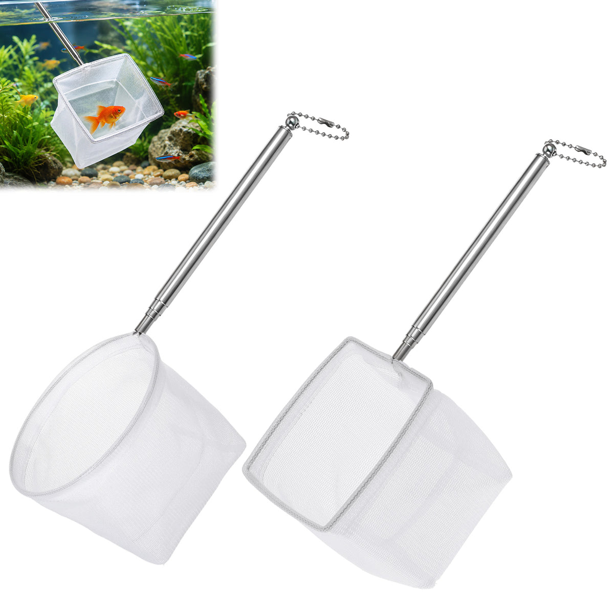 MBAIYO 2 Pcs Fish Net for Fish Tank, White Extendable Small Aquarium Nets