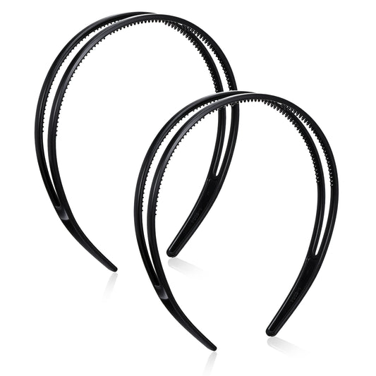 IANFAN 2 Pcs Plastic Headband, Double Row Teeth Comb Hair Band Black Hair Hoop Hard Plastic Headband Non-Slip Hairs Accessory for Women Daily Dating Decorations(Black)