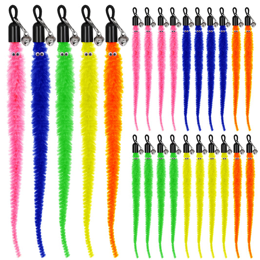 Molain 25 Pcs Cat Worm Toy Replacement Teaser with Bell, Colorful Cat's Fuzzy Worms Interactive Cat Wand Attachment Toys Cats Wand Toys for Indoor Cats Kitten Play Exercise