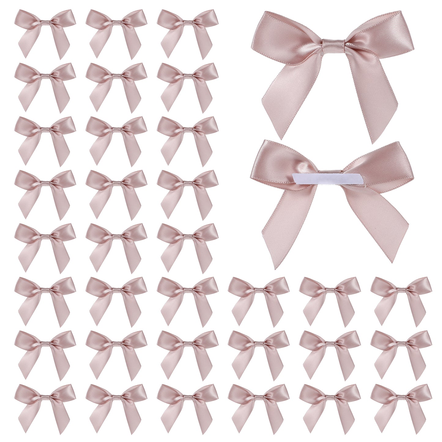 Molain 50Pcs Satin Ribbon Bows 3" Self Adhesive Satin Bows Premade Ribbon Bows with Double-Sided Tape Satin Ribbon Mini Bows for Craft Sewing Scrapbooking Wedding and Gift Wrapping(Rose Gold)