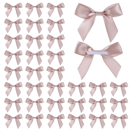 Molain 50Pcs Satin Ribbon Bows 3" Self Adhesive Satin Bows Premade Ribbon Bows with Double-Sided Tape Satin Ribbon Mini Bows for Craft Sewing Scrapbooking Wedding and Gift Wrapping(Rose Gold)