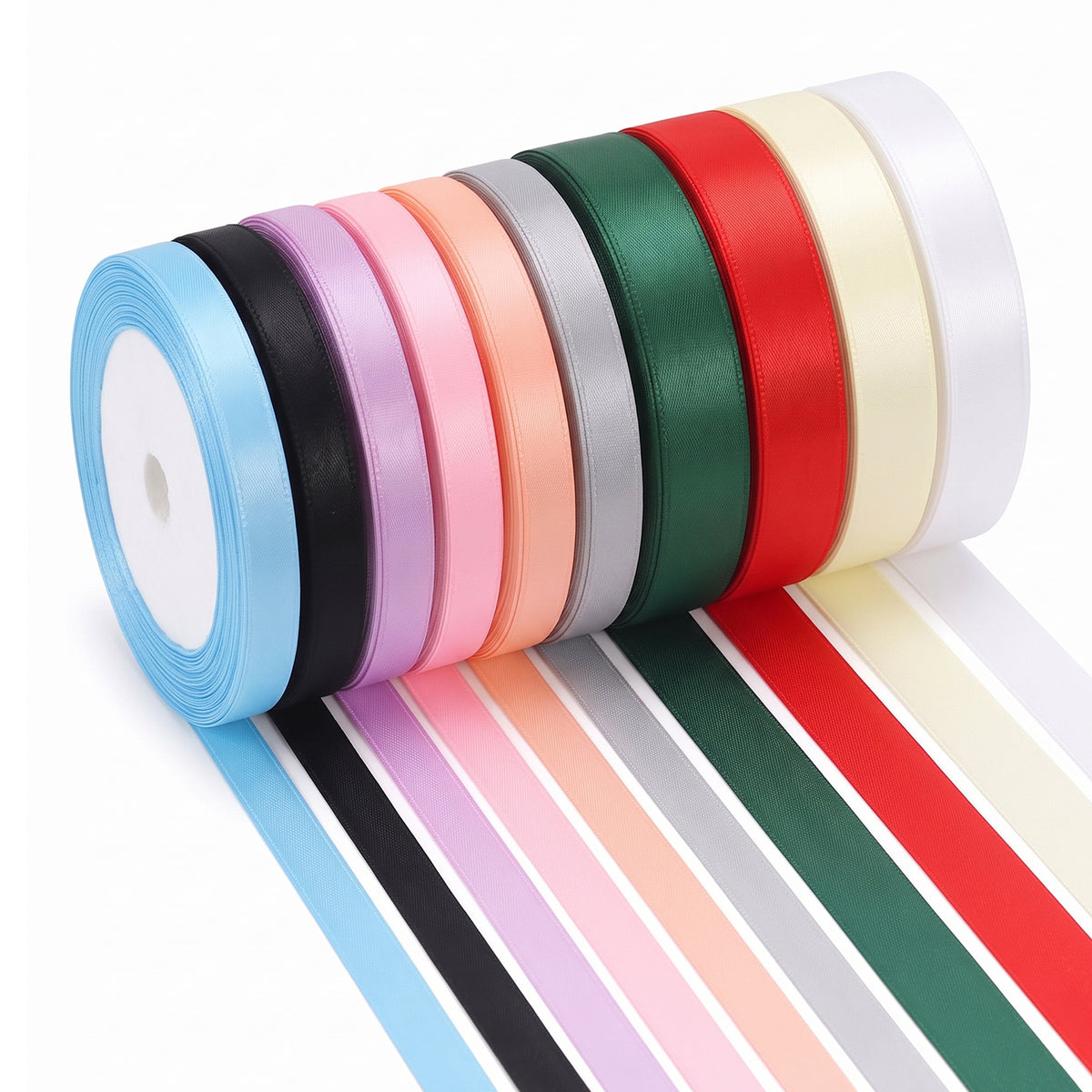 simarro 10 Colors Rainbow Satin Ribbon Set, 0.39''/0.24'' x 25 Yards/Roll