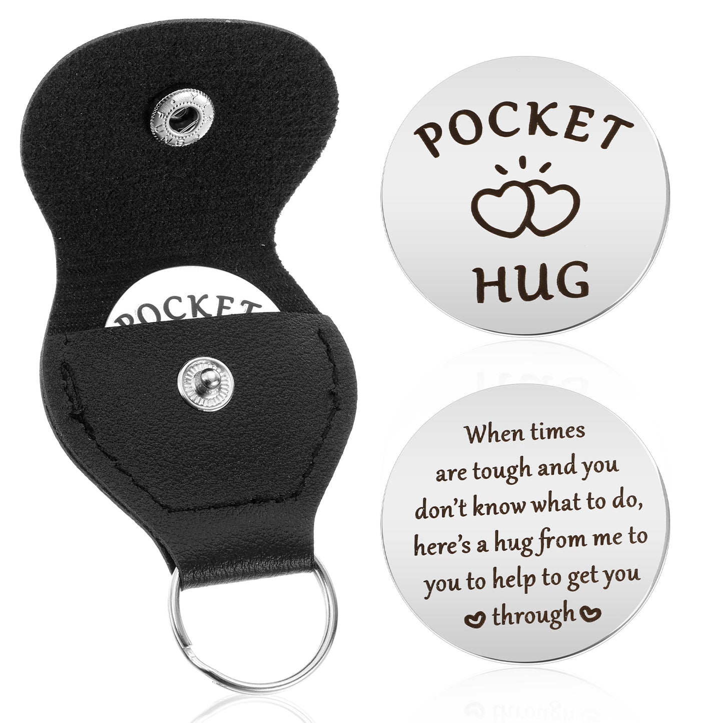 JIYIN Pocket Hug Token with Keychain, Pocket Hug Keychain Holder Double Sided Stainless Steel Inspirational Cancer Care Gifts for Women Men Friend Family Christmas(One Heart Design)