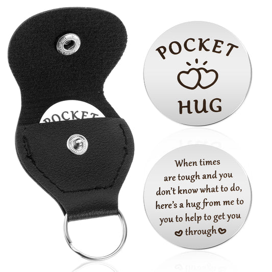 JIYIN Pocket Hug Token with Keychain, Pocket Hug Keychain Holder Double Sided Stainless Steel Inspirational Cancer Care Gifts for Women Men Friend Family Christmas(One Heart Design)