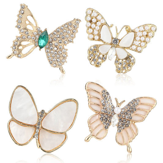 MBAIYO Butterfly Brooch Pin for Women, Gold Rhinestone Brooches and Pins Pearl Elegant Butterfly Brooches and Pins for Shawl Coat Dress Accessories