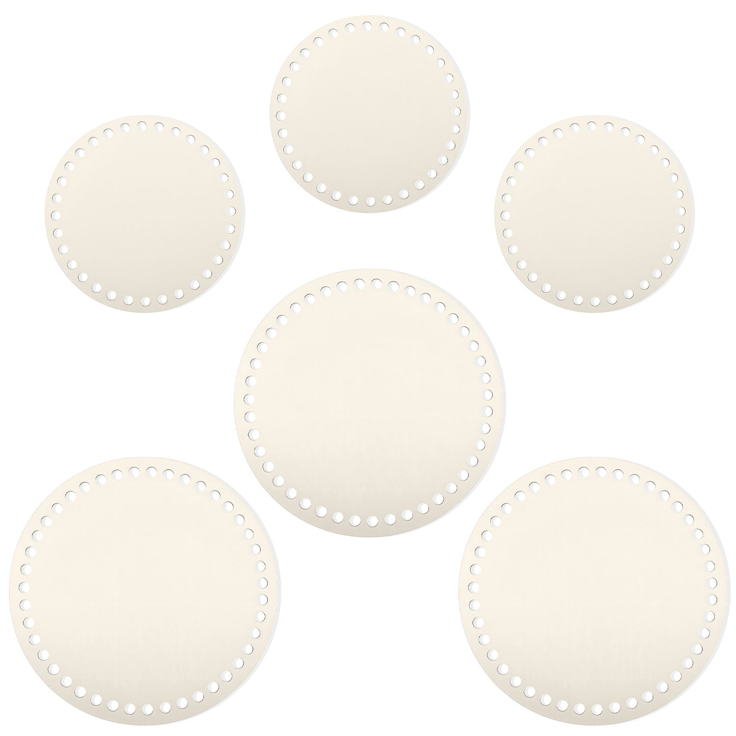 JJUNW 6 Pcs Round Crochet Bag Bottom Bases, Basket Bottoms Round Wood Base, Unfinished Wood Knitting Base with Holes for DIY Craft Weaving Baskets Diameter 20cm 15cm