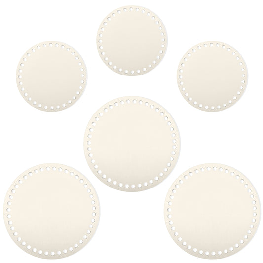 JJUNW 6 Pcs Round Crochet Bag Bottom Bases, Basket Bottoms Round Wood Base, Unfinished Wood Knitting Base with Holes for DIY Craft Weaving Baskets Diameter 20cm 15cm