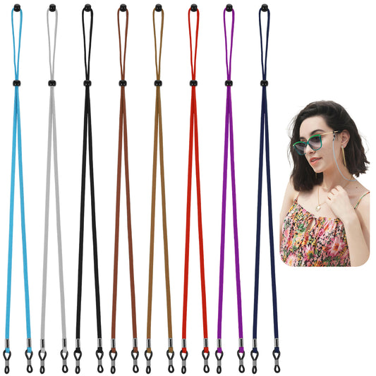 JIYIN 8 PCS Glasses Strap, Adjustable Leather Eye Glass String Strap Eye Glasses Holders Around Neck Eyeglass Chain for Women Men, Reading Glass Chain