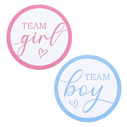 MBAIYO 120pcs Team Boy or Girl Gender Reveal Stickers, 2 Inch Round Pink Blue Baby Shower Voting Labels, Gender Reveal Decorations Party Games Supplies