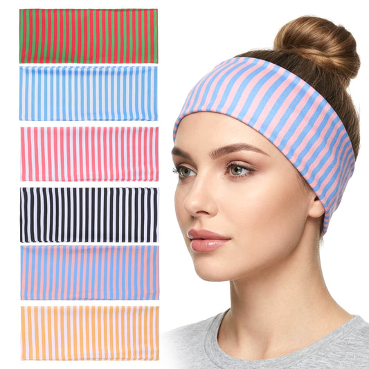 cobee 6PCS Stretchy Striped Headbands for Women, Elastic Wide Headbands Non Slip Polyester Hairbands Hair Wraps Hair Bands for Yoga Workout Hairs Accessories