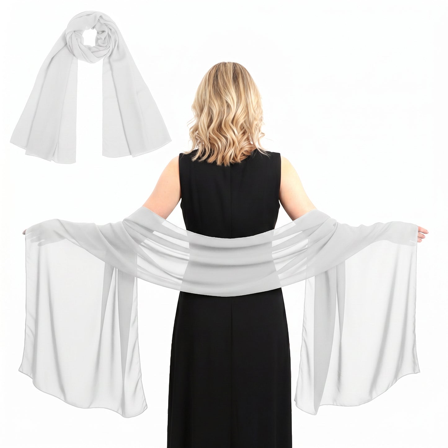 DOPENSPI Chiffon Shawls and Wraps for Women, 78.7x27.6in Lightweight Chiffon Scarf Soft Wedding Evening Bridal Scarf for Evening Party Dress Cover Up White