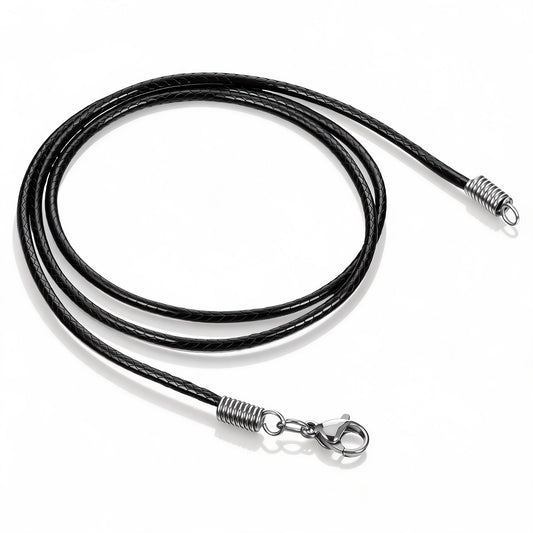 JJUNW 2mm Leather Necklace Cord, 20in Braided Leather Cord Necklace, Waterproof Clasp Braided Wax Rope Chain for Men Women DIY Rope with Stainless Steel Lobster Buckle(23.6inch)