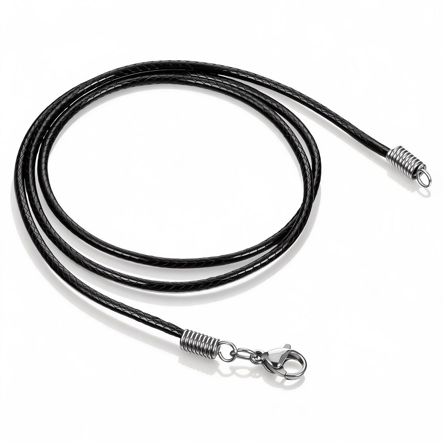 JJUNW 2mm Leather Necklace Cord, 20in Braided Leather Cord Necklace, Waterproof Clasp Braided Wax Rope Chain for Men Women DIY Rope with Stainless Steel Lobster Buckle(23.6inch)