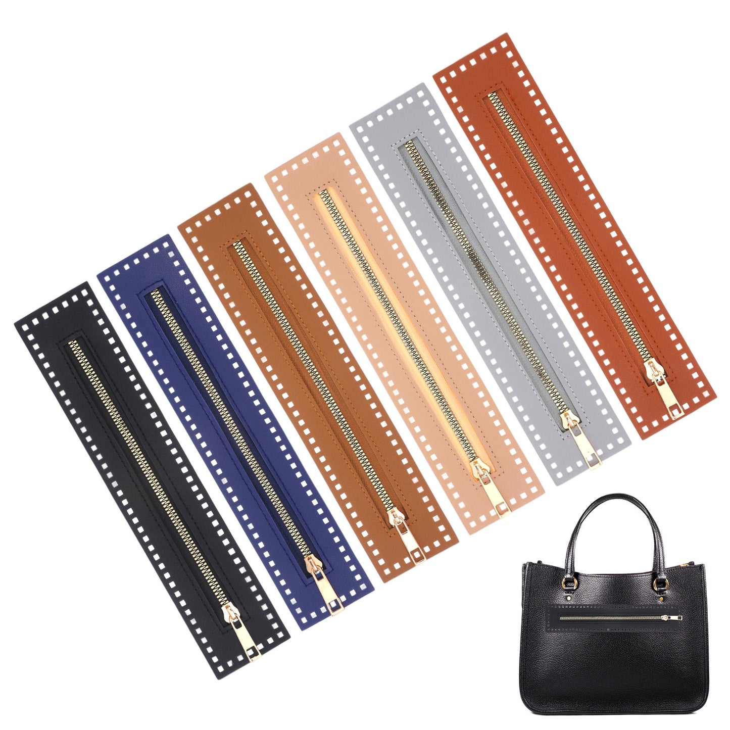 TIESOME 6 Pack PU Leather Crochet Zipper with Holes, 6 Colors 10.62 Inch Zipper for Crochet Bag Leather Sewing Zippers for DIY Bags Purses Wallets Craft Projects