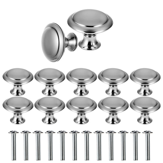 Molain 12Pcs Round Cabinet Door Knobs, 30mm Cupboard Handle, Drawer Knobs with Screws, Drawer Pull Handle Cupboard Drawer Wardrobe Handles Kitchen Door Handles Steel Furniture knob for Drawers(Silver)