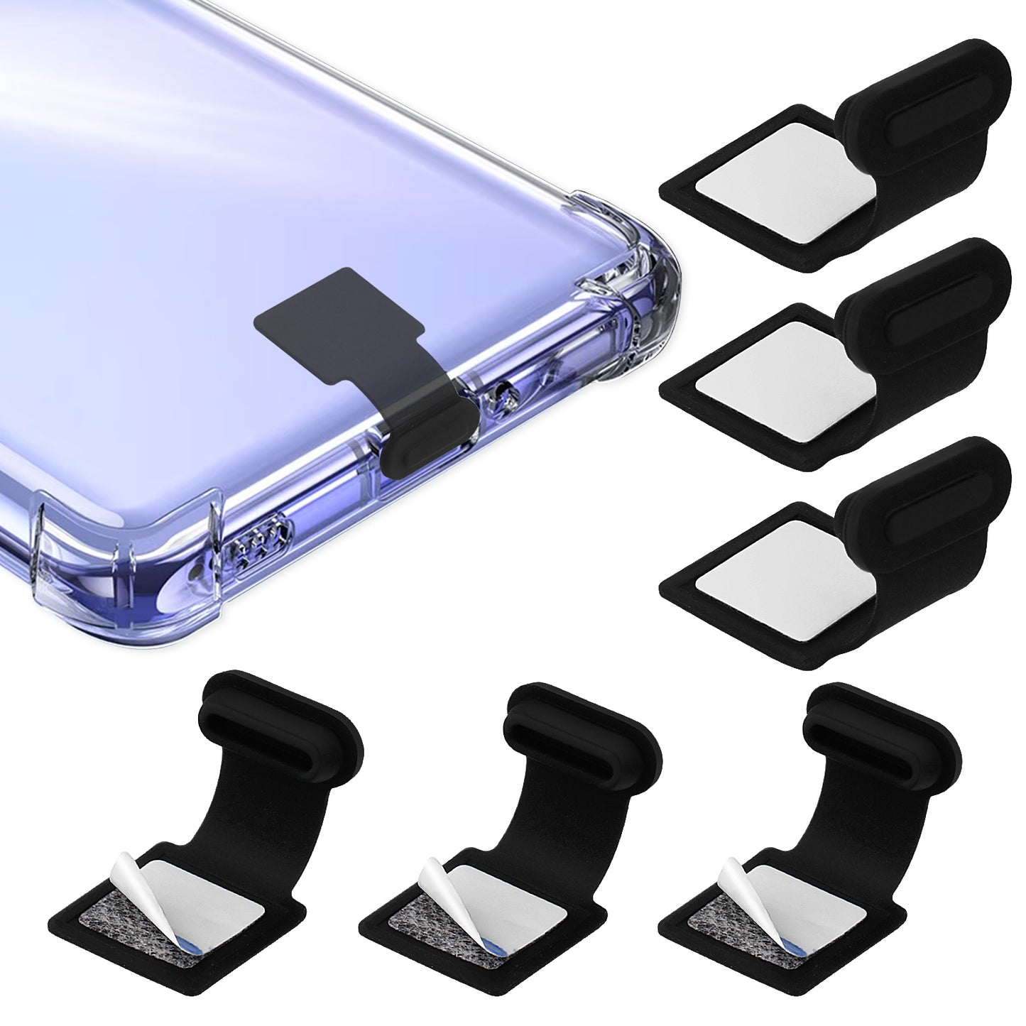 Amabro Anti-Lost Type C Charging Ports, USB C Dust Plugs Silicone Dust Cover Caps Protectors USB C-Type Dust Plugs Covers with Removable Adhesive Compatible with Laptop Smartphones(Black 6PCS)