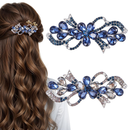 MBAIYO 2Pcs Jewelry Design Flower Hairpin, Rhinestone Floral Hair Clips Vintage Crystal Hair Bling Hair Barrette(Purple, Champagne)