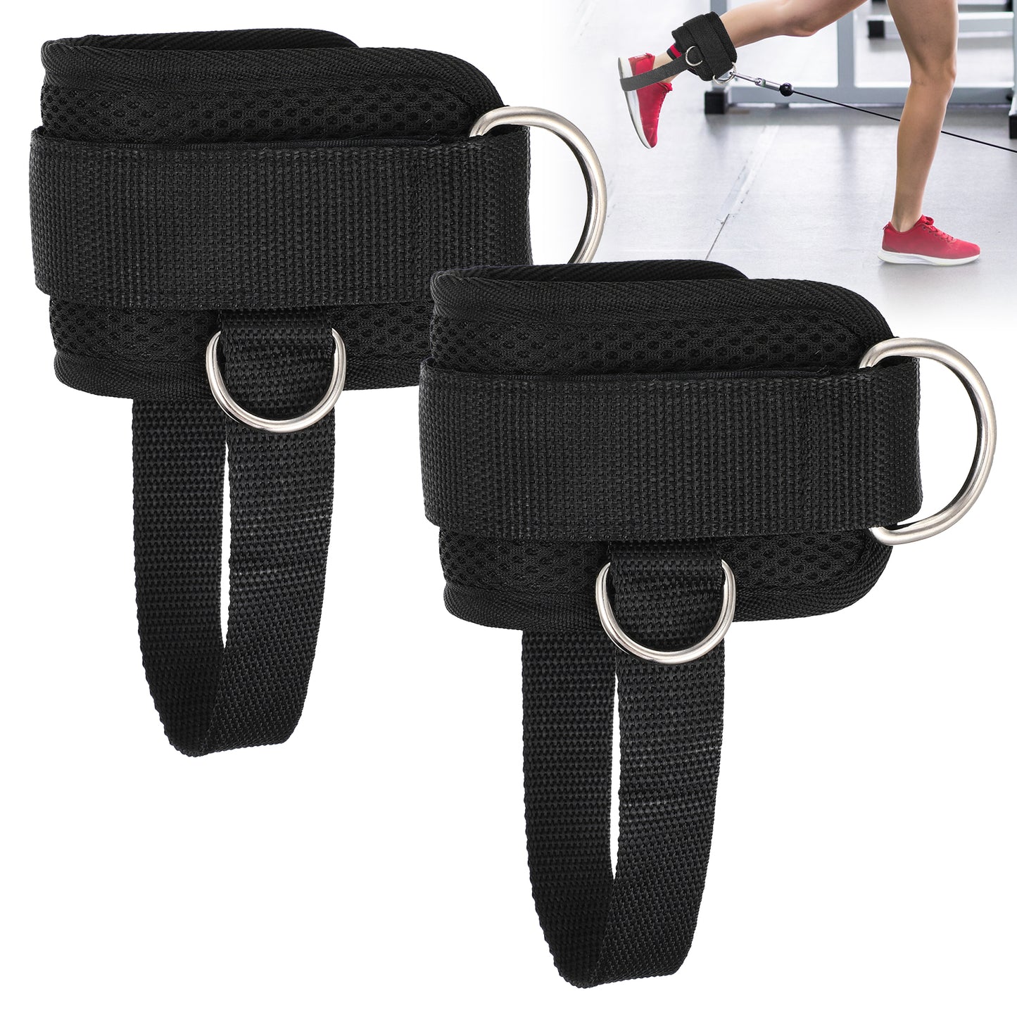 Andibro Ankle Straps for Cable Machine, 2 Pack Glute Kickback Leg Extension D-Ring Ankle Cuffs Attachment for Lower Body Workouts Men Women