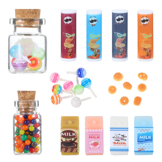 Molain 19 Pieces Miniature Food Drink, 1:12 Scale Miniature Dolls House Food Accessories, Mini Food Drink, Play Kitchen Toys Accessories Set, Mini Pretend Play Food Set for Doll House