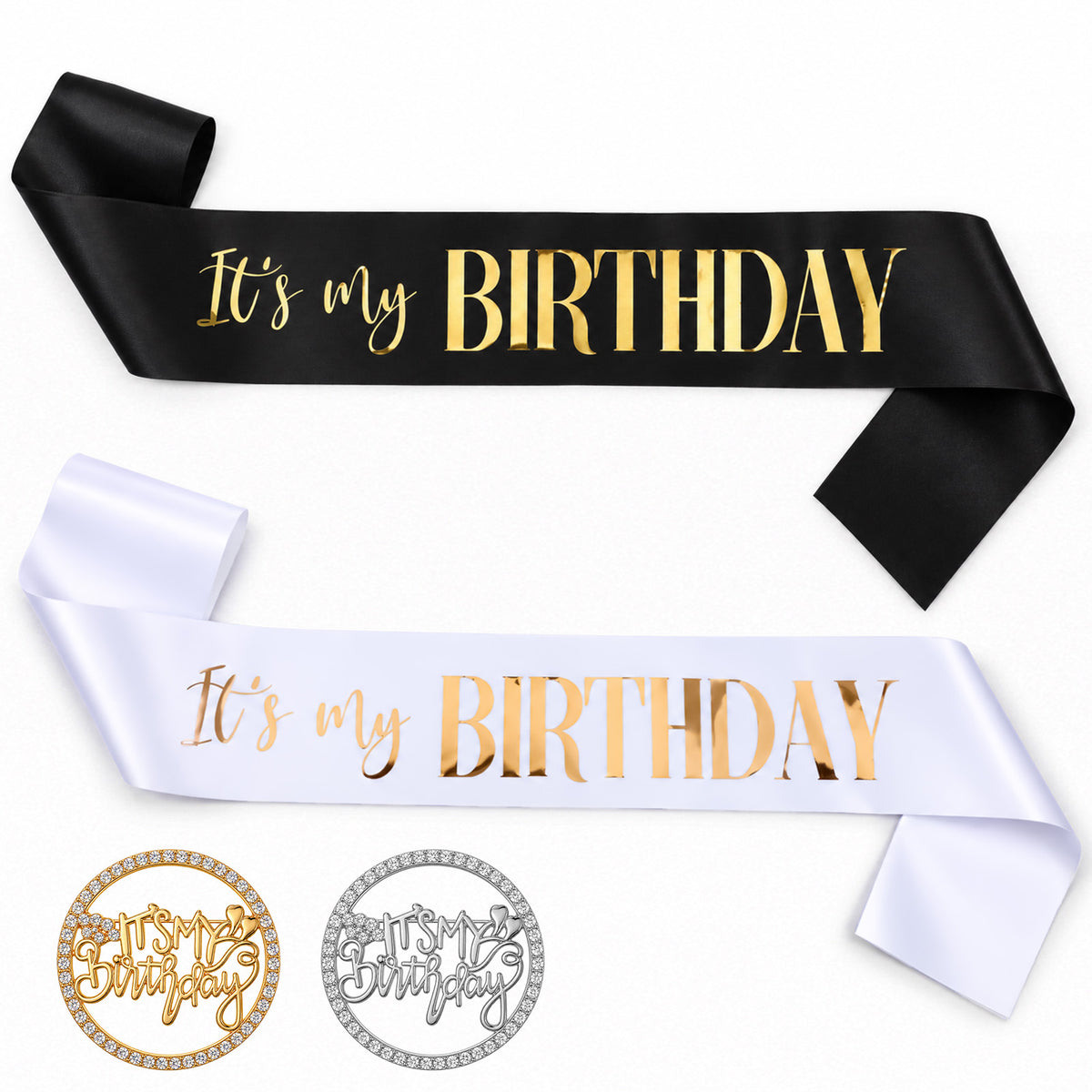 SULIKJHUI 2 Pcs It's My Birthday Sash and 2 Pcs Birthday Brooch Pins