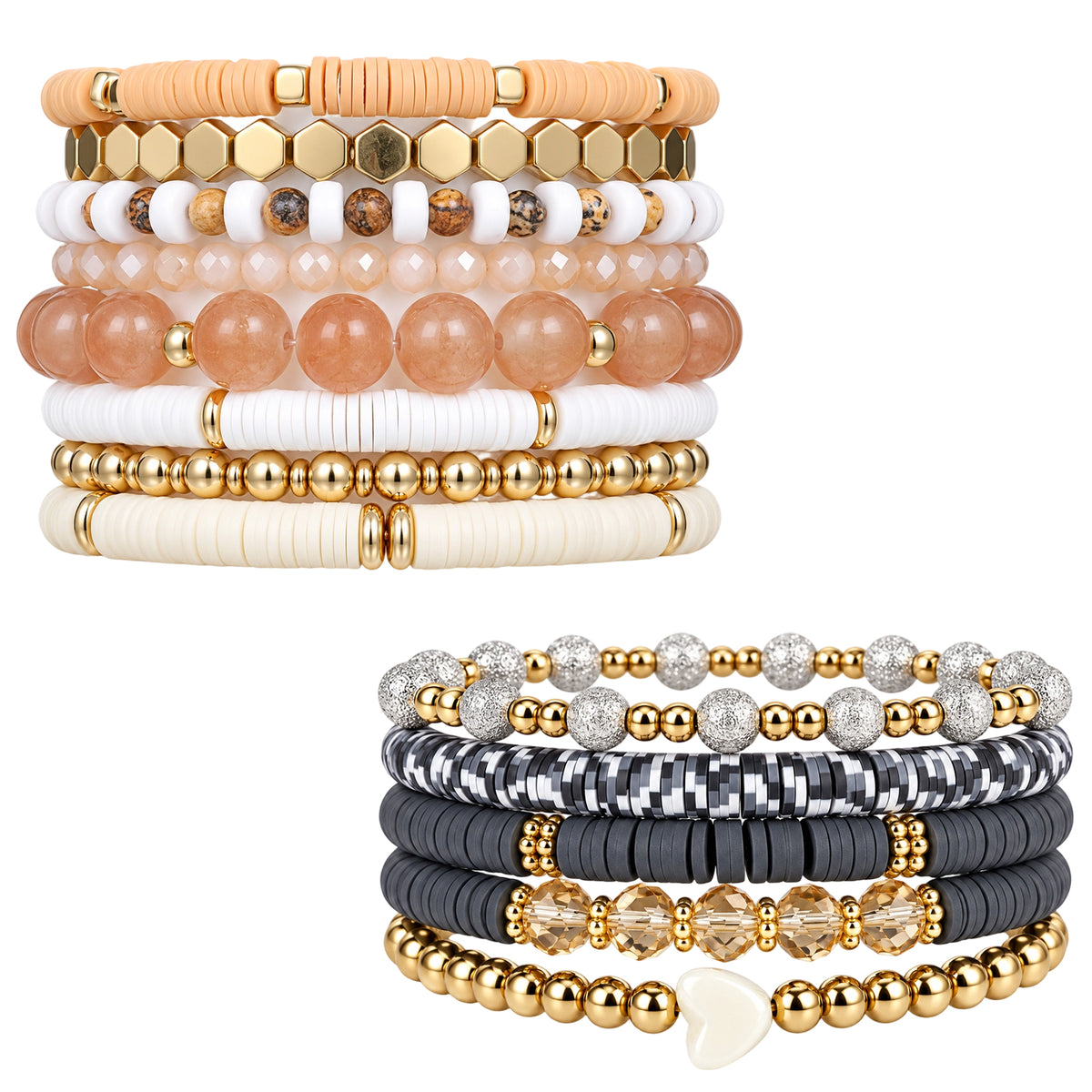 LXUEJIE 2 Sets Boho Stackable Beaded, Beaded Stretch Bracelets for Women