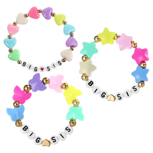 HJZHII Big Sister Bracelet, Big Sister Shirt Jewelry Bracelet Macaron Color Heart Charm Beads Hand Jewelry for Woman Gift Multicolor Heart Bracelets 3 Pcs Beaded Bracelets Charms