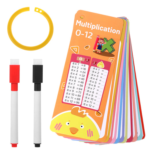 Bewudy 15 Multiplication Flashcards, Math Flashcards, 0-12 Multiplications Table Flashcard, Times Tables Poster with 2 Dry Erase Markers and 1 Ring for Multiplication Games for Grades 1 to 3
