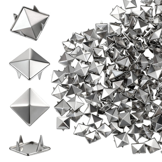 LXUEJIE 600 Pcs 10mm Silver Studs for Clothing, Square Pyramid Studs, Four-jaw Square Metal Spike Studs for Crafts, Leather Jacket Bag, Shoes, Dog Collar