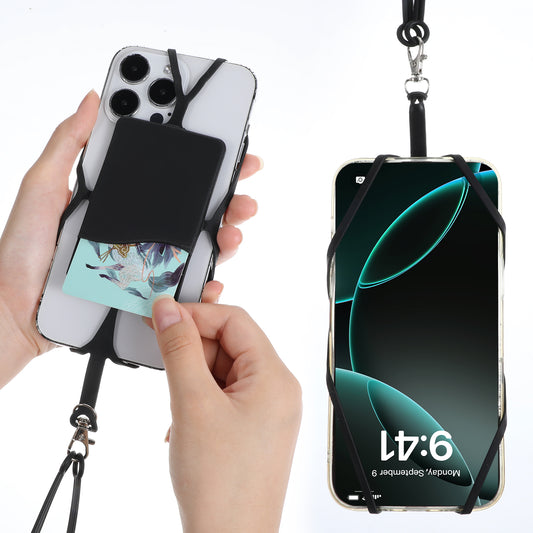 LXUEJIE 3 Packs Cell Phone Lanyard, Anti-Theft Phone Holder with Card Pocket Universal Silicone Neck Strap Phones Lanyards Adjustable Neck Phones Holder Compatible with Most Smartphones(Black)