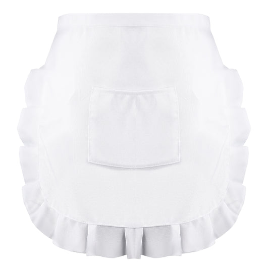 JIYIN Women's White Waist Apron with Pocket, White French Maid Half Apron Waitress Servant Costume Apron for Kitchen Cooking Restaurant Coffee Shop Bistro
