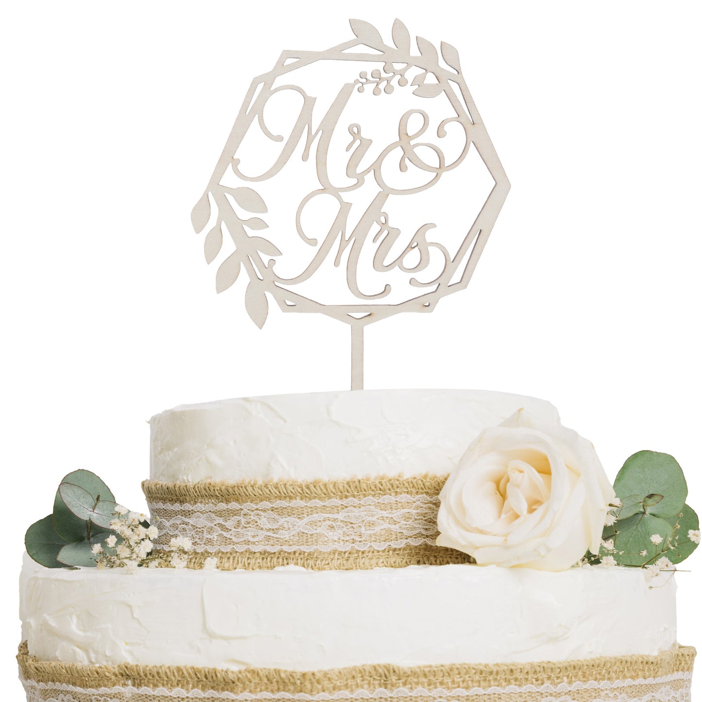 JIYIN Mr & Mrs Cake Topper, Wooden Wreath Wedding Cake Toppers Bride and Groom Engagement Party Bridal Shower Anniversary Cake Toppers Decorations Supplies
